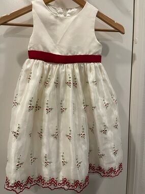 American Princess Ivory Dress with Red Sash and Floral Embroidery